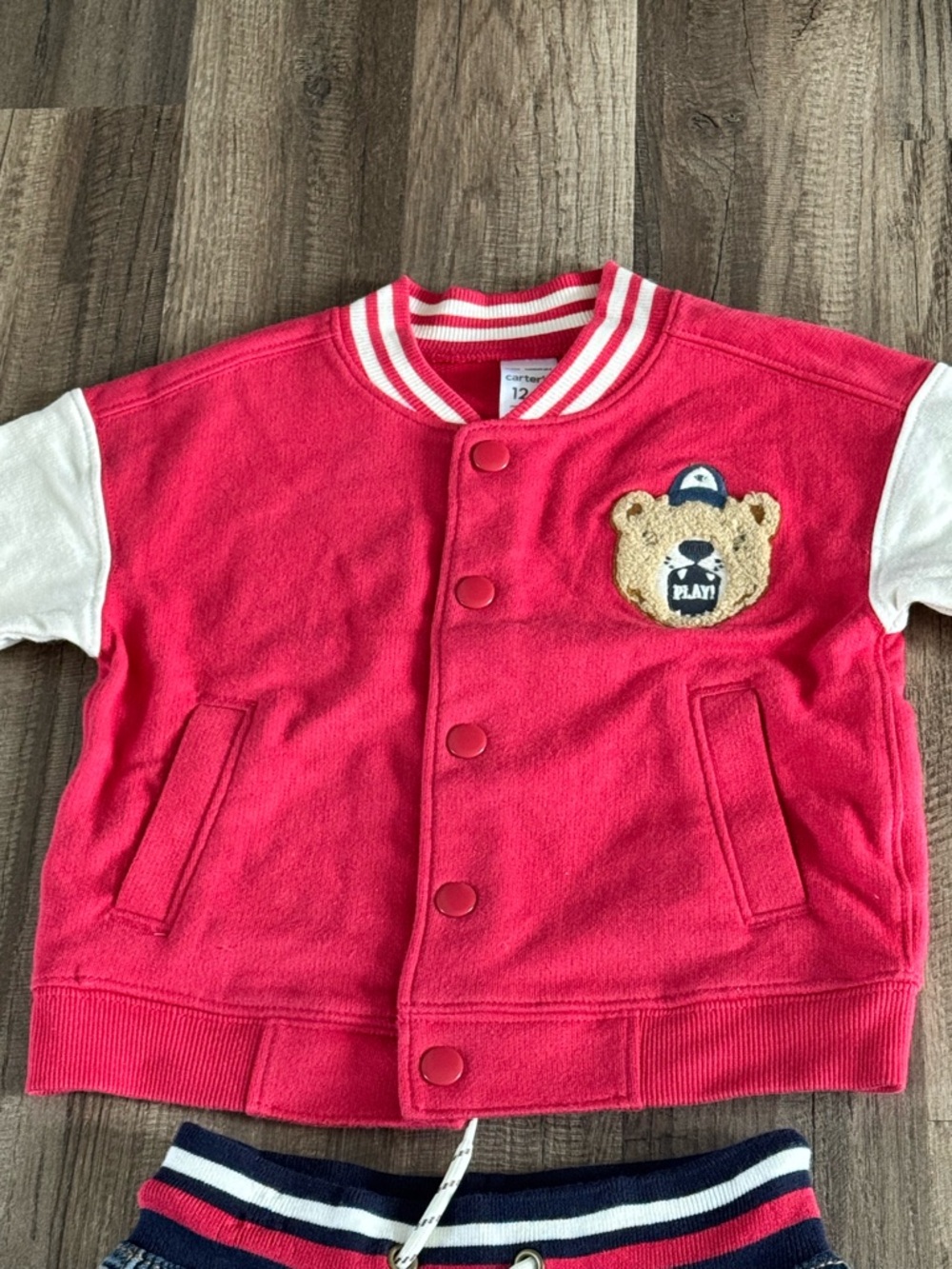 Carter’s Kids Red Varsity Bear Jacket with Denim Joggers - Picture 2 of 3